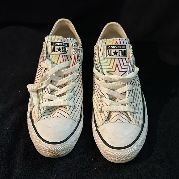 Converse All Star sparkly multicolor stars on white sneakers - Picture 3 of 10